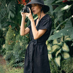 Load image into Gallery viewer, ARYA Safari Linen Midi Dress, in Black
