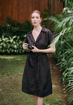 Load image into Gallery viewer, ARYA Safari Linen Midi Dress, in Black
