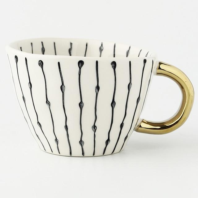 Handmade Latte and Espresso Mugs With Gold Handle