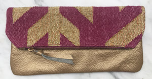 Magenta | Gold Foldover Clutch