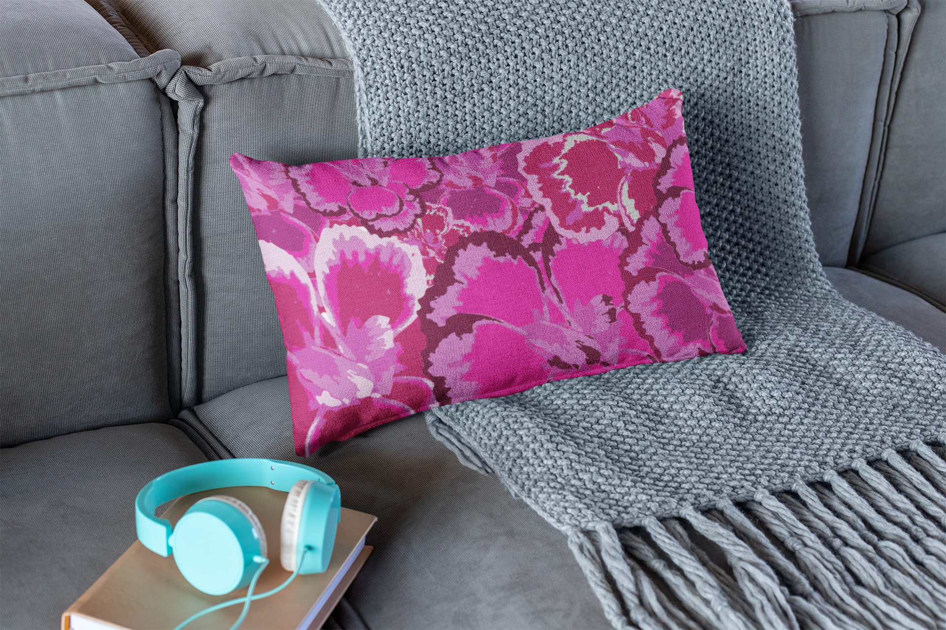 Graphic Floral Print Lumbar Accent Pillow Cover