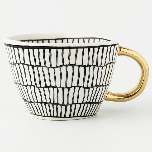 Handmade Latte and Espresso Mugs With Gold Handle