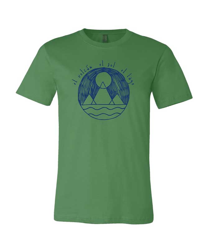 T-Shirt | Volcano + Sun + Lake | Blue Ink - Green