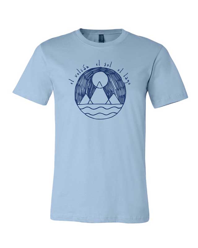 T-Shirt | Volcano + Sun + Lake | Blue Ink - Blue