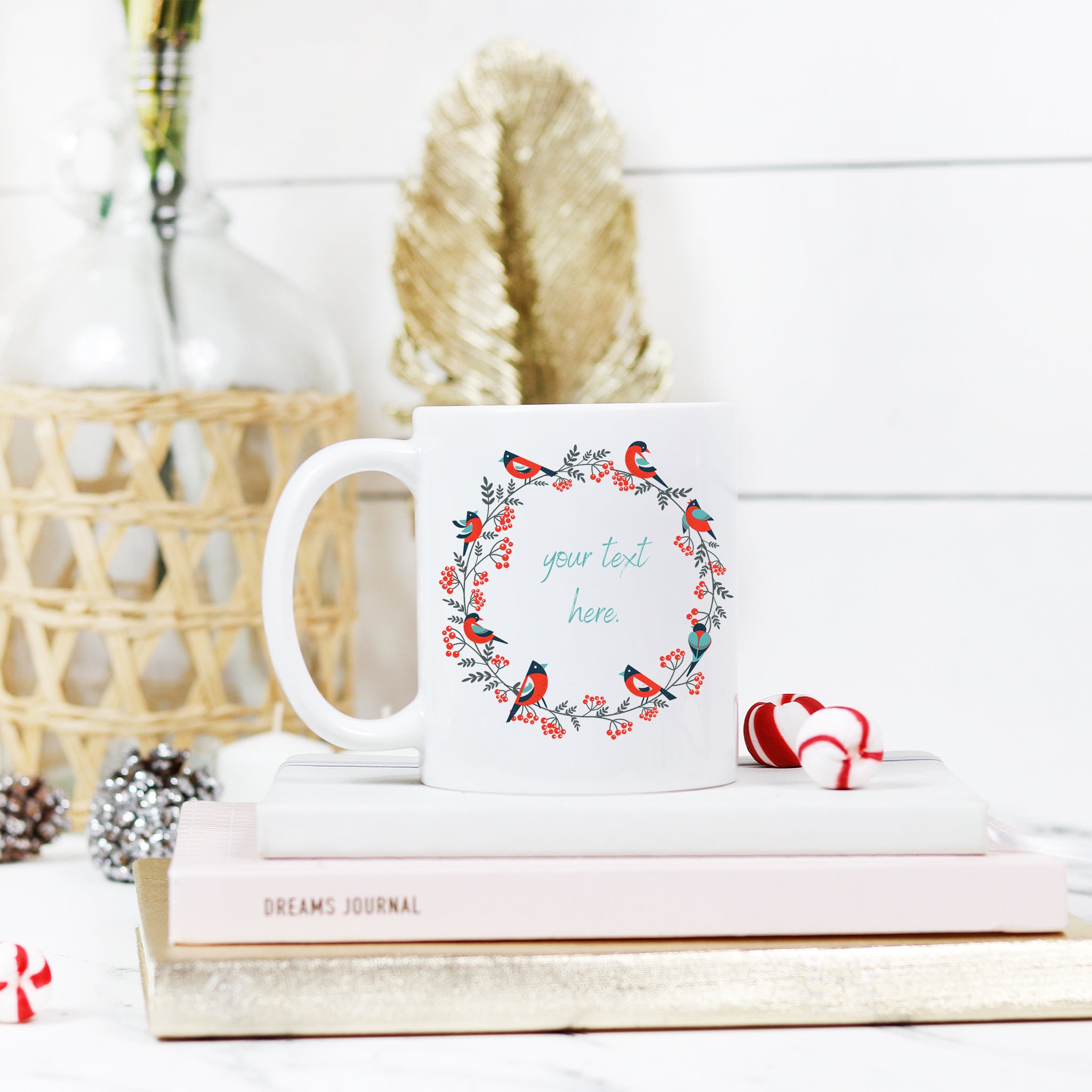 Bespoke Holiday Birds Wreath Mug