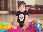 Load image into Gallery viewer, Organic Short Sleeve Pink Skull Baby Bodysuit
