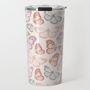 Orange and Pink Butterfly Travel Mug