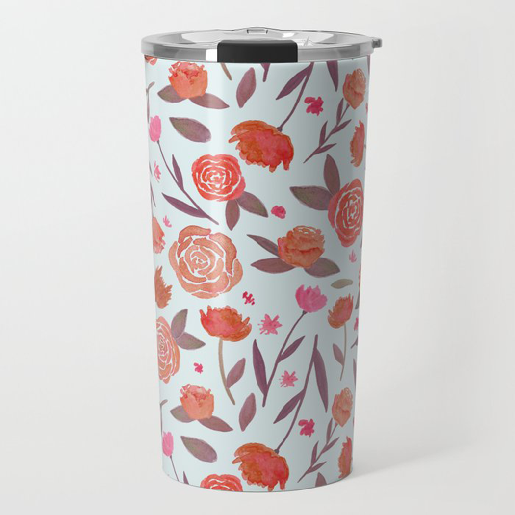 Red Floral Travel Mug