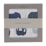 Load image into Gallery viewer, Blue Elephant Cotton Muslin Crib Sheet
