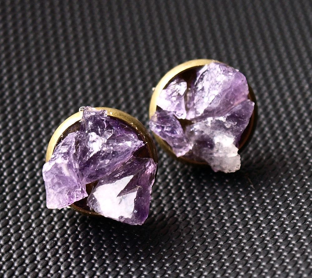 Amethyst Cluster Stud Earrings, Raw Amethyst Earrings