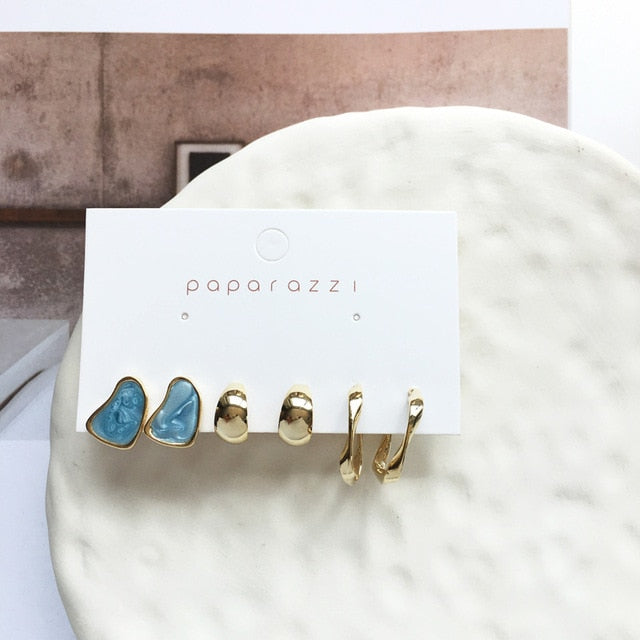 Delicate Jewelry 3 Sets Earrings Green Blue Pink Enamel Small stud Earrings Golden Jewelry For Women Student Gifts