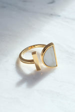 Load image into Gallery viewer, Ve Tinh 16K Gold-Plated Brass Buffalo Horn Crescent and Bar Ring
