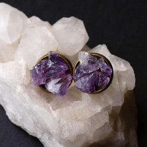 Amethyst Cluster Stud Earrings, Raw Amethyst Earrings