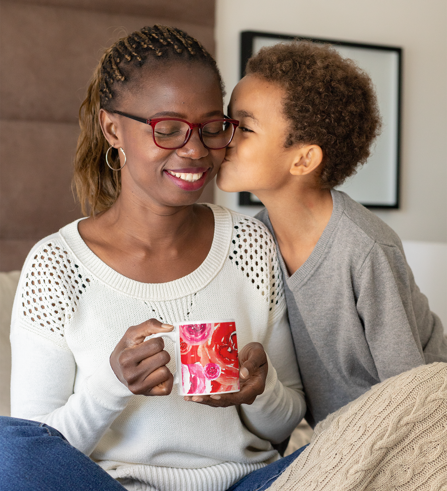 Woman sippingRose Floral Print Mug 