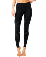 Load image into Gallery viewer, Athletique Low-Waisted Ribbed Leggings With Hidden Pocket and Mesh Panels - Black
