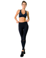 Load image into Gallery viewer, Athletique Low-Waisted Ribbed Leggings With Hidden Pocket and Mesh Panels - Black
