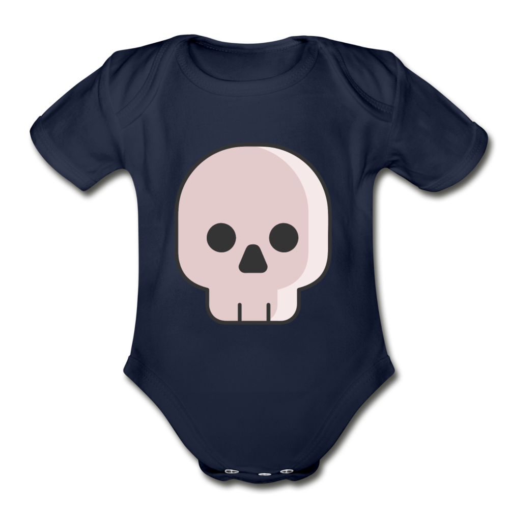 Organic Short Sleeve Baby Skull Bodysuit - dark navy