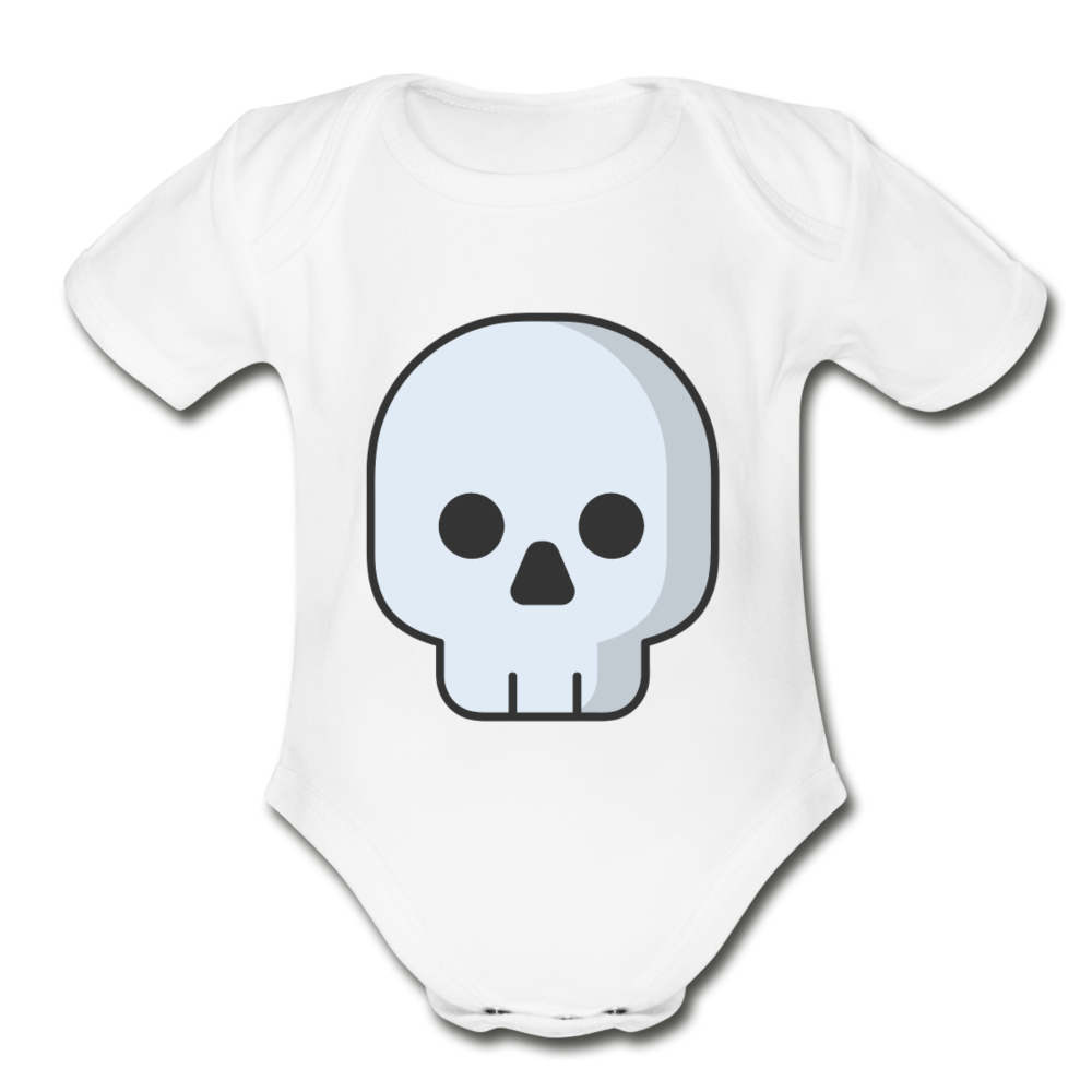 Organic Short Sleeve Black Skull Baby Bodysuit - white