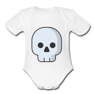 Organic Short Sleeve Black Skull Baby Bodysuit - white