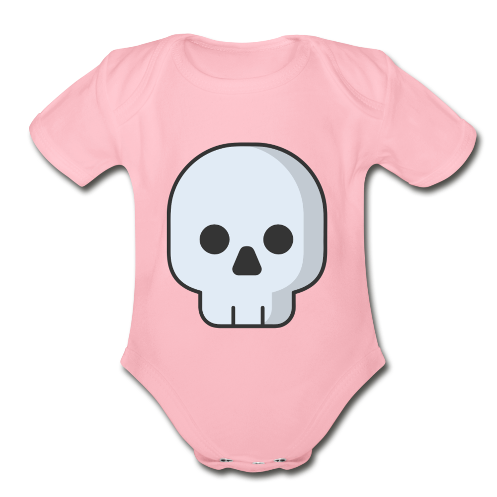 Organic Short Sleeve Black Skull Baby Bodysuit - light pink