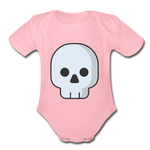 Load image into Gallery viewer, Organic Short Sleeve Black Skull Baby Bodysuit - light pink
