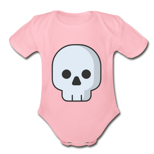 Organic Short Sleeve Black Skull Baby Bodysuit - light pink