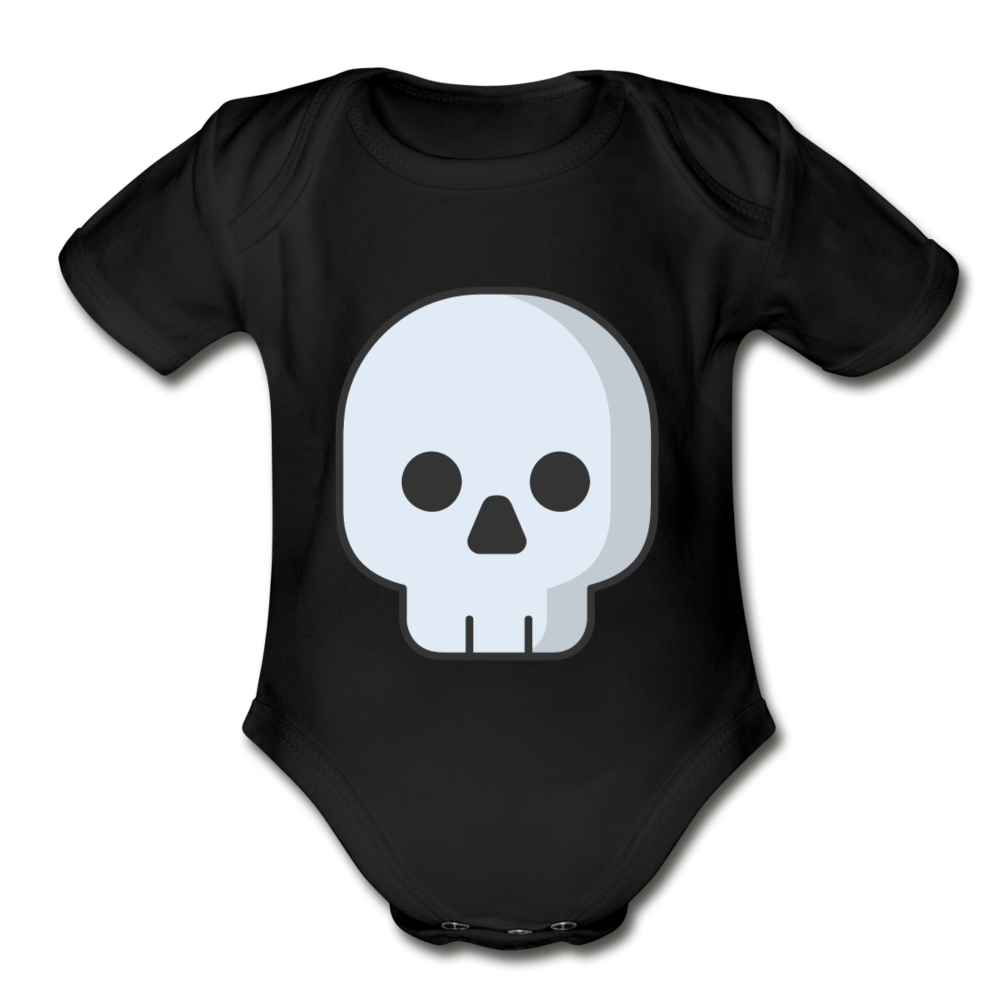 Organic Short Sleeve Black Skull Baby Bodysuit - black