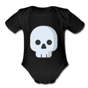 Organic Short Sleeve Black Skull Baby Bodysuit - black