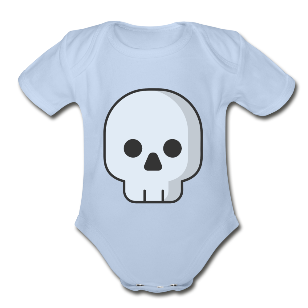 Organic Short Sleeve Black Skull Baby Bodysuit - sky