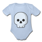 Load image into Gallery viewer, Organic Short Sleeve Black Skull Baby Bodysuit - sky
