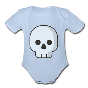 Organic Short Sleeve Black Skull Baby Bodysuit - sky