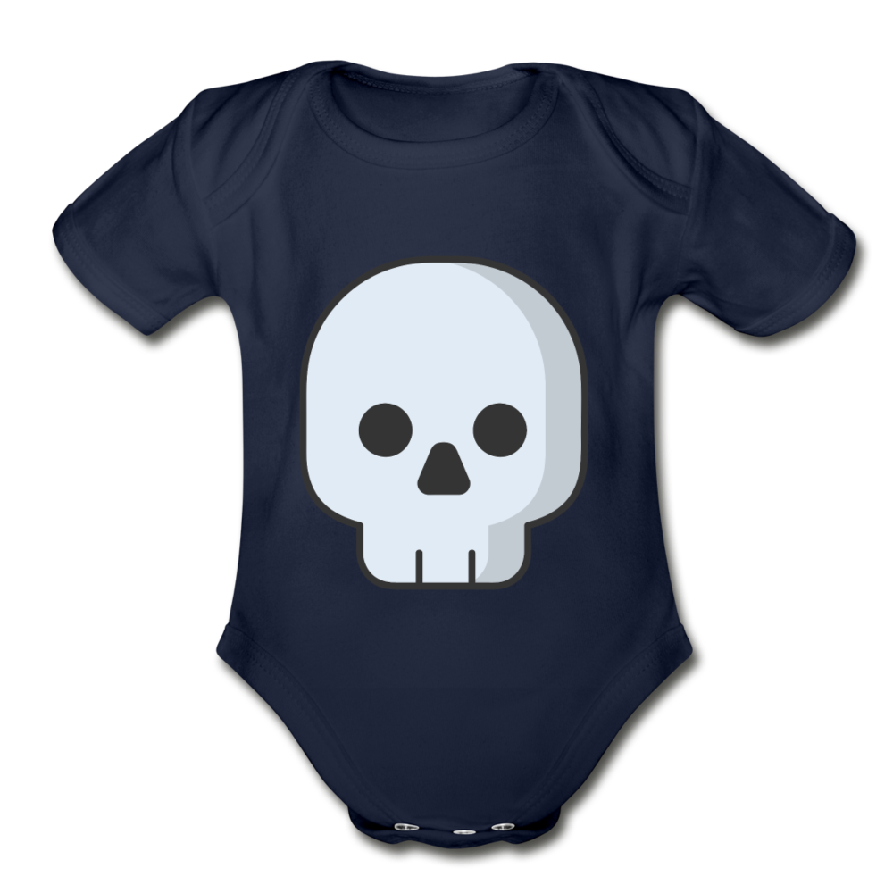 Organic Short Sleeve Black Skull Baby Bodysuit - dark navy