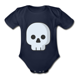 Organic Short Sleeve Black Skull Baby Bodysuit - dark navy