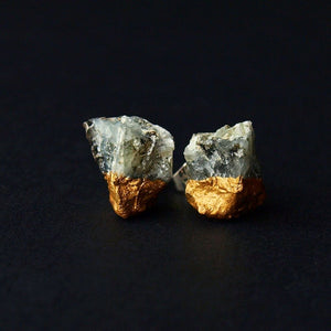 Gold & Raw Emerald Earrings, Emerald Studs