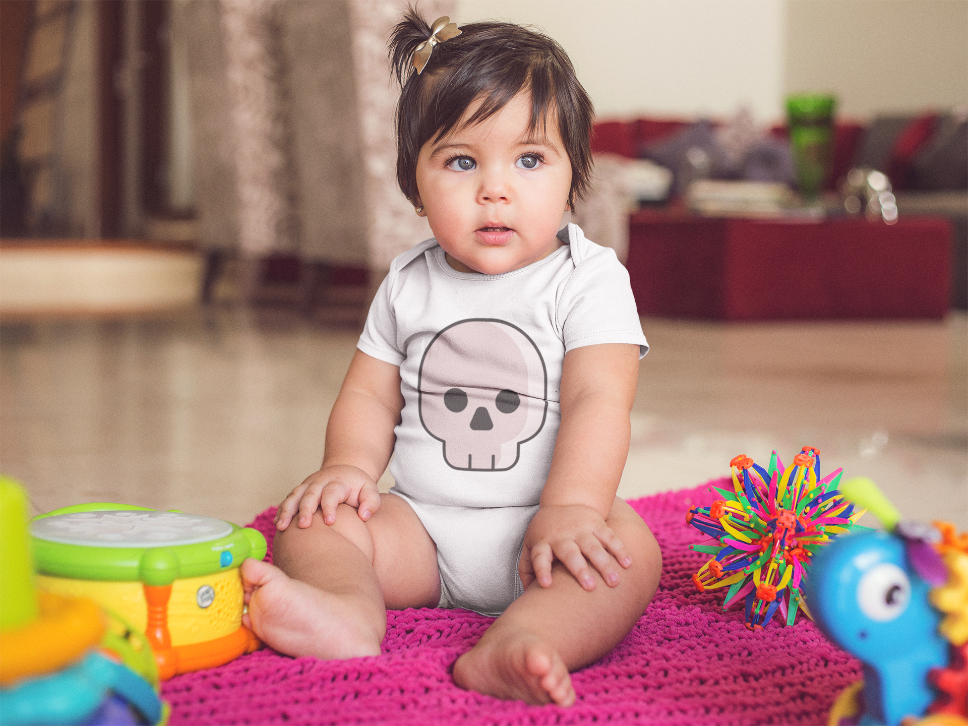 Organic Short Sleeve Pink Skull Baby Bodysuit